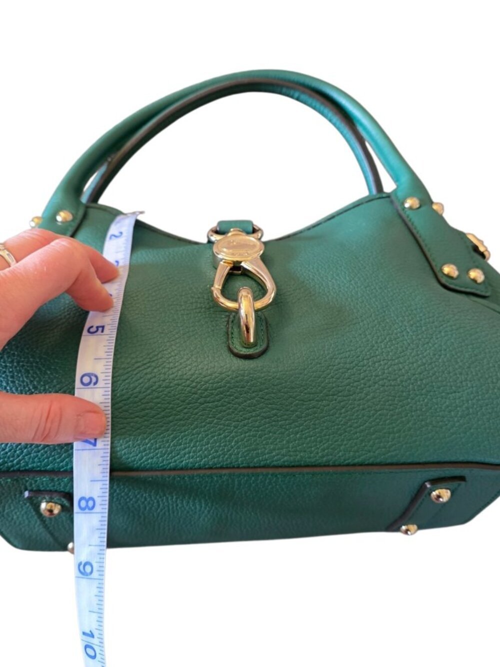 Dooney & Bourke Belvedere Logo Lock Satchel Jade Green Pebble Leather Bag - Picture 4 of 16
